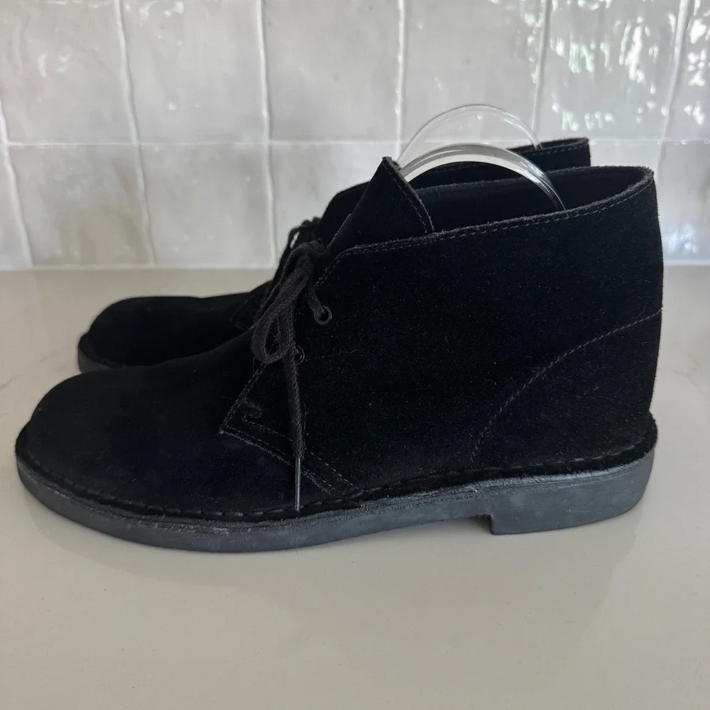 Clarks Desert Boot Chukka Men 8 Black Suede Lace Up Leather Casual Shoes